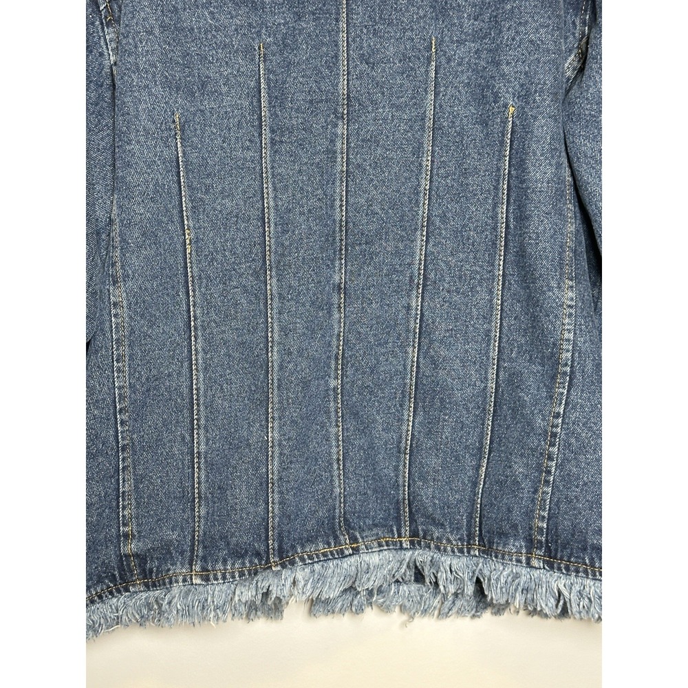VTG KC Collections Denim Jacket Fur Collar Fringed Hem Size XL Quilted‎ - Picture 5 of 8